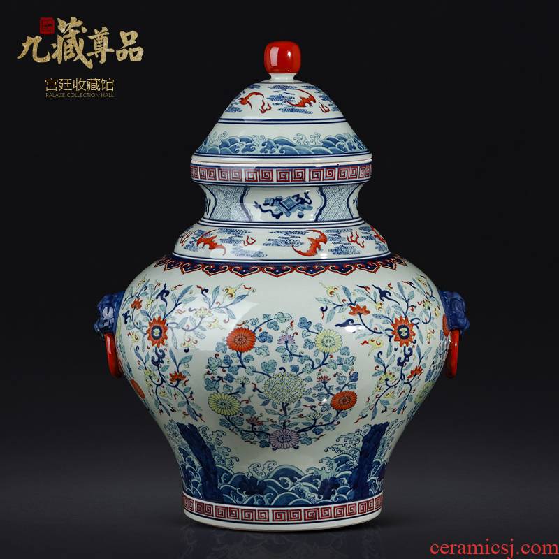 Jingdezhen blue and white color bucket storage tank is Chinese style antique hand - made ceramics sitting room porch rich ancient frame decorative furnishing articles