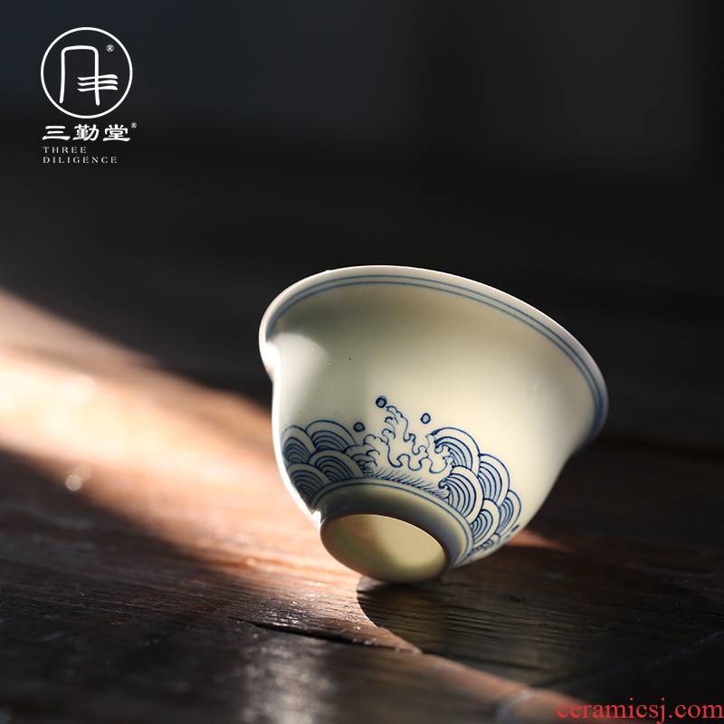 Blue and white porcelain cups three frequently hall sample tea cup individual cup of jingdezhen kung fu tea water lines single CPU S42237