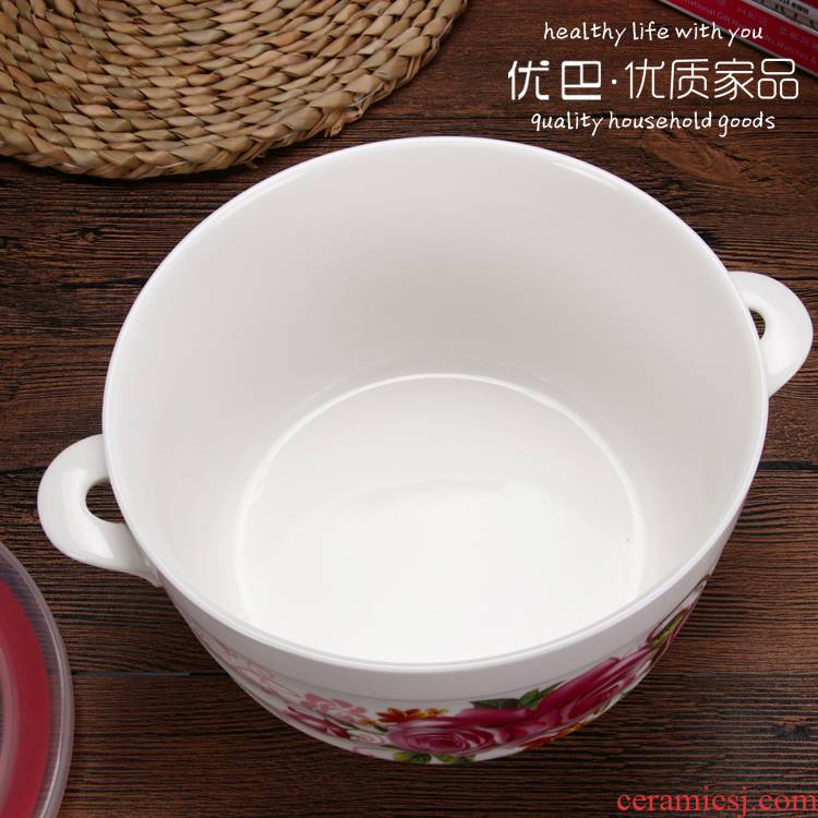 Optimal and home products large capacity ipads porcelain bowl with cover seal preservation box preservation bowl of microwave ceramic ears large soup bowl