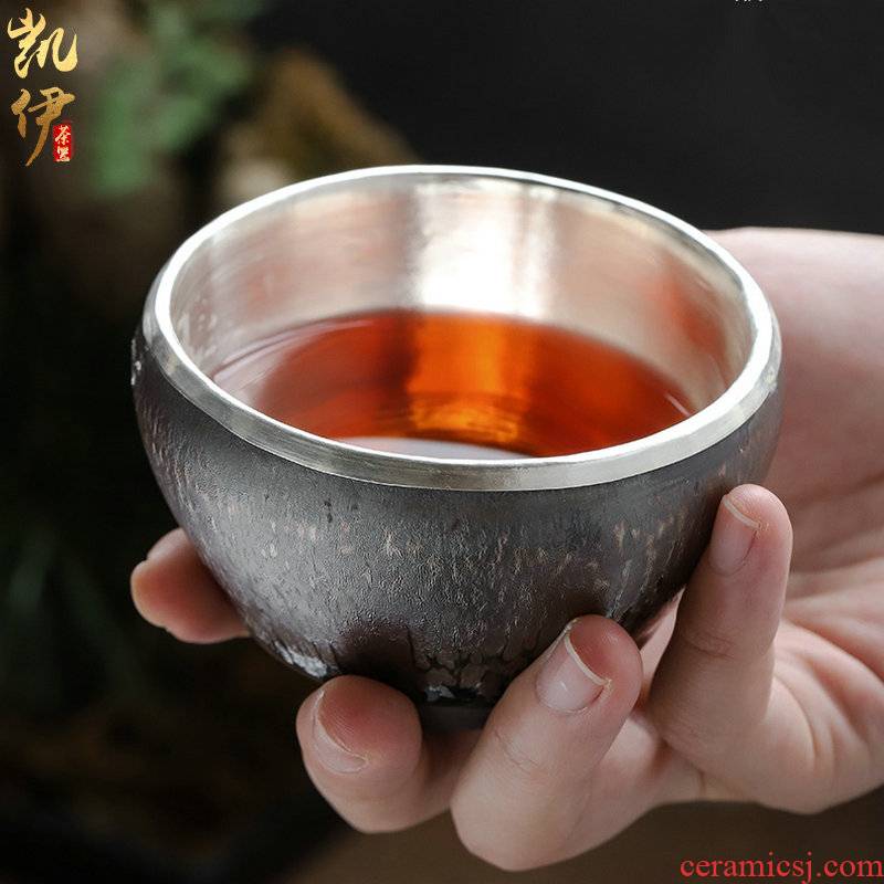 Zeng, Guangxu manually built lamp cup manual silvering master cup single cup sample tea cup, ceramic, 999 silver cup silver cup
