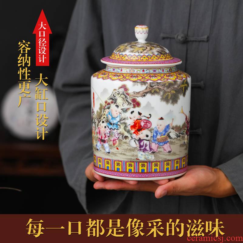 Jingdezhen pu 'er tea pot of white tea to wake receives checking ceramic straight small jar with cover POTS of household