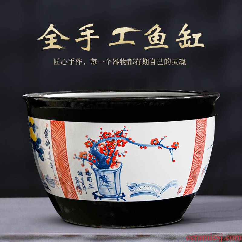 Jingdezhen ceramic landing goldfish bowl basin water lily tortoise cylinder fish bowl lotus refers to potted oversized living room