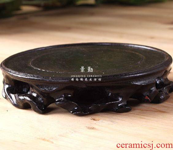 060 jingdezhen round solid wood by hand carved antique jade vase flowerpot tank base multi - functional rack