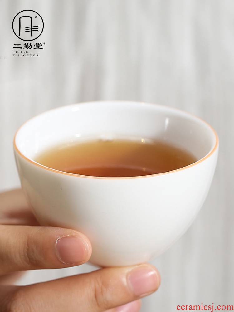 The three frequently small sweet white glazed ceramic cups master single CPU jingdezhen kung fu tea tea sample tea cup S41157