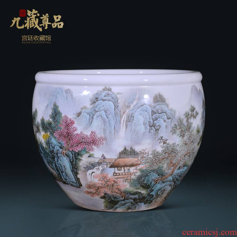 Jingdezhen ceramics hand - made pastel landscape tortoise calligraphy and painting cylinder home sitting room hotel is suing garden furnishing articles