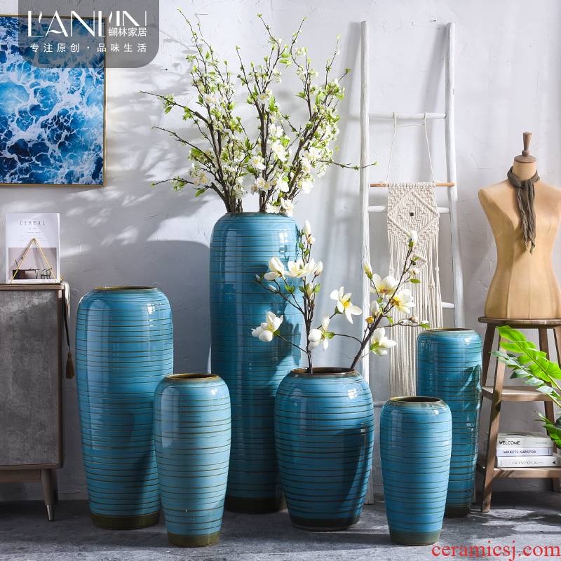 Contracted northern Mediterranean jingdezhen blue large vase landed furnishing articles dried flower arranging flowers sitting room decoration ideas