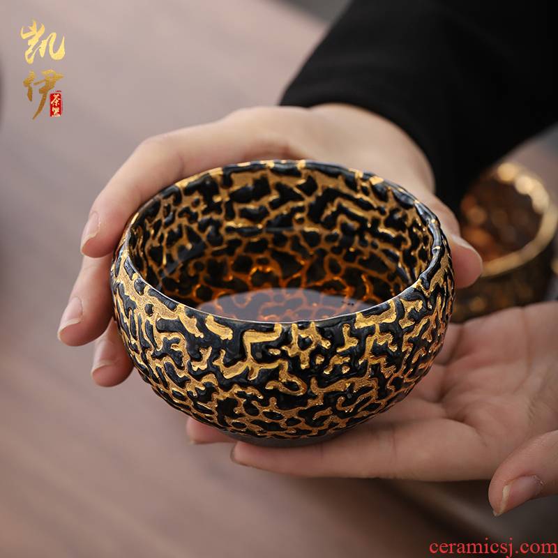 Zhou Qixing 24 k gold cup checking ceramic crack sample tea cup jianyang large tea masters cup single CPU