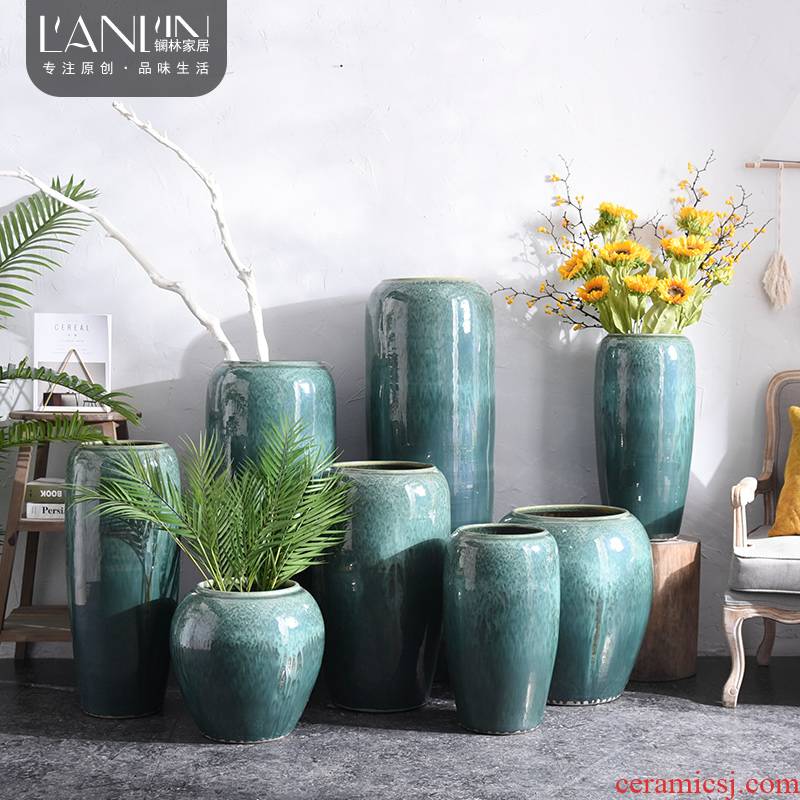 Jingdezhen large ground vase retro dried flowers home decoration up ceramic vase furnishing articles sitting room flower arrangement