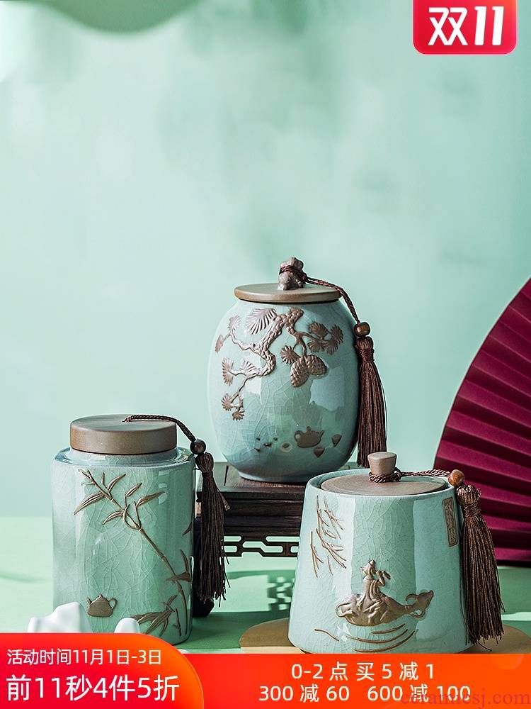 The elder brother of The jingdezhen up ceramic tea pot seal pot half jins to small portable crack glaze carving home store POTS