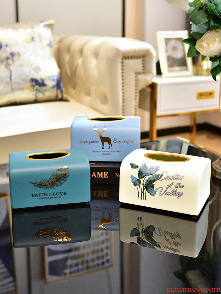 Modern light smoke key-2 luxury wind ceramic tissue box furnishing articles cartons American ou home sitting room tea table table paper box
