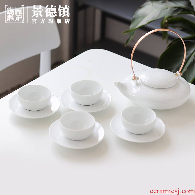 Jingdezhen flagship store ceramic white porcelain tea sets of household contracted teapot tea saucer gift set