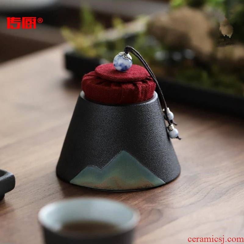 The kitchen caddy fixings household ceramic POTS trumpet pu 'er travel tea caddy fixings portable mini packing seal pot