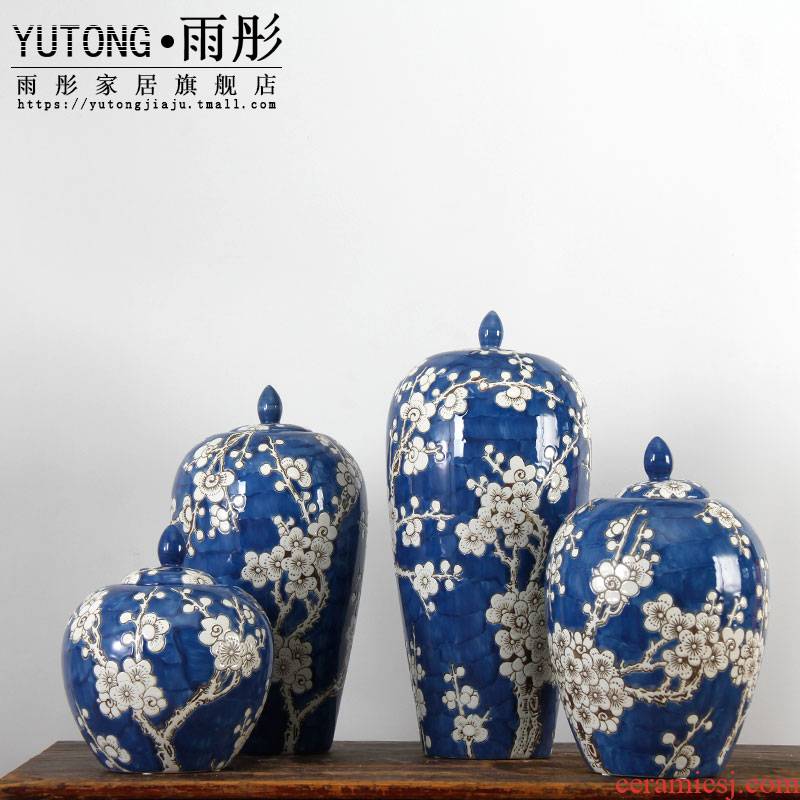 Jingdezhen blue and white porcelain ceramic pot decorative flowers in furnishing articles furnishing articles of modern household act the role ofing is tasted, the sitting room TV cabinet