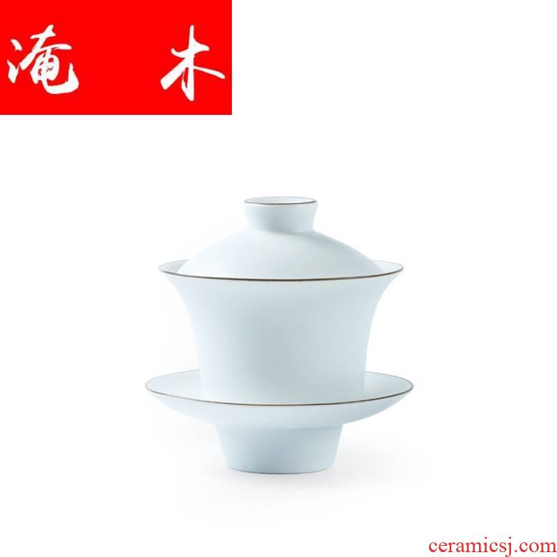 Flooded wood jingdezhen ceramic tea set fat from Harbin industrial university, tureen kung fu tea bowl three tureen trumpet