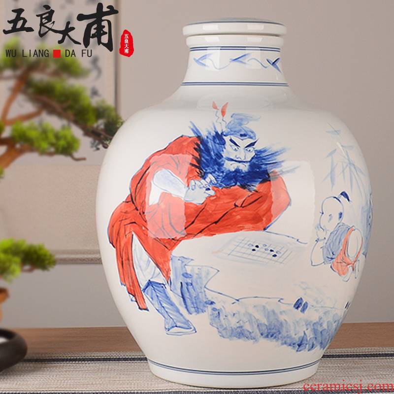 Jingdezhen hand - made ceramic household 50 kg pack with cover the empty mercifully wine jar it antique wine sealed storage tank