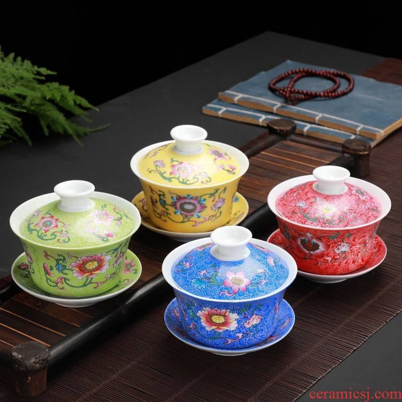 The kitchen of jingdezhen ceramics steak flowers tureen tea hand - made enamel blue and white three color gradient is large tea cups