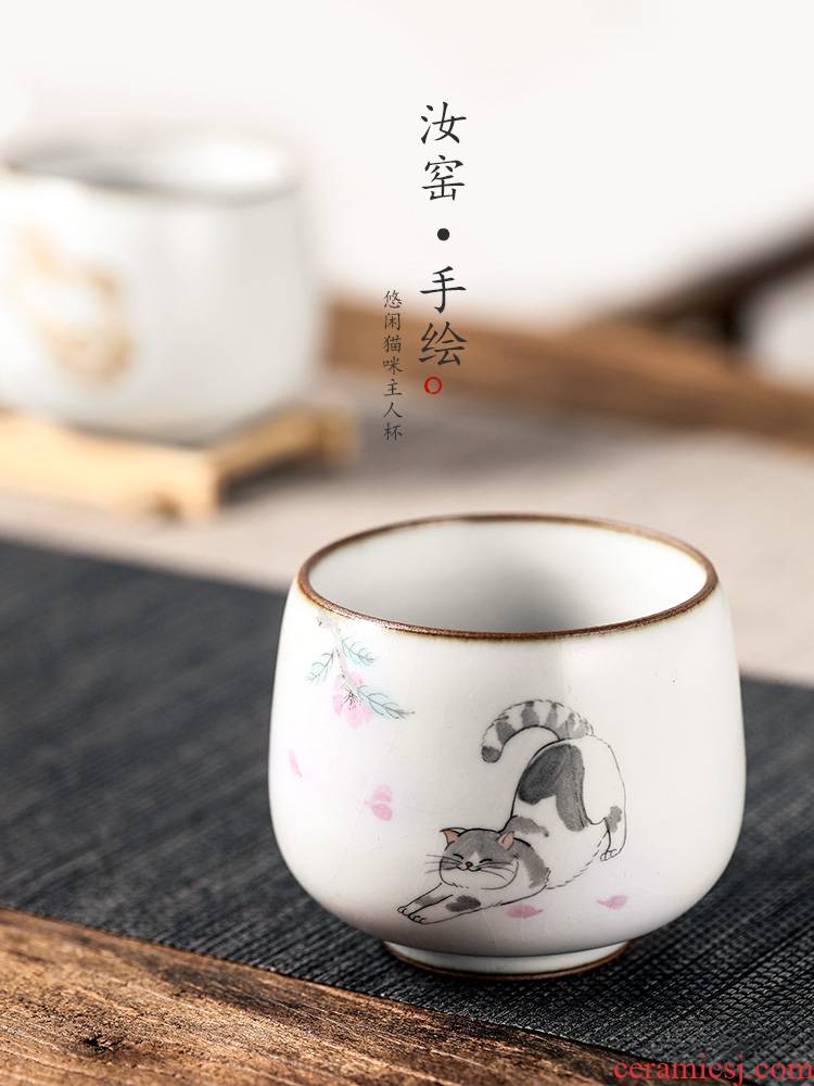 Jingdezhen ceramic sample tea cup master cup single CPU female hand draw your up with pure manual high - end tea cups male cat