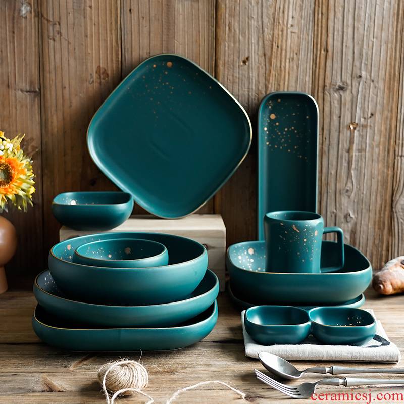 European green ceramic tableware plate disc beefsteak up phnom penh dish household jobs salad dish plate
