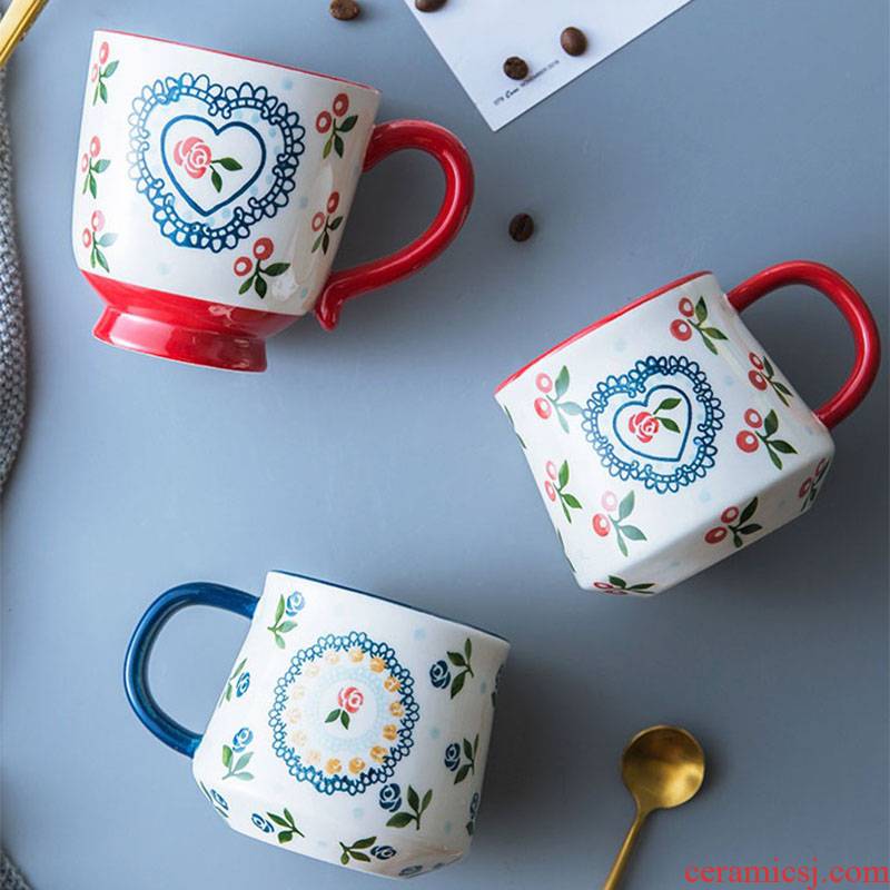 Creative hand - made ceramic mugs cherry glass home picking cups of large capacity coffee cup oatmeal cup