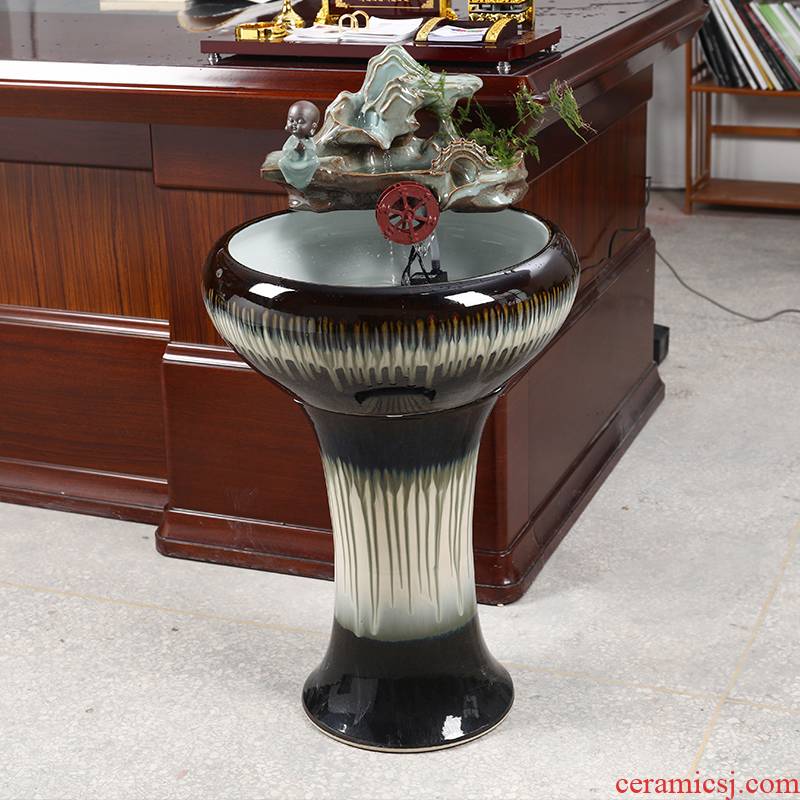 Ceramic floor pillar type tank basin large fish bowl lotus lotus lotus tortoise household gardens furnishing articles