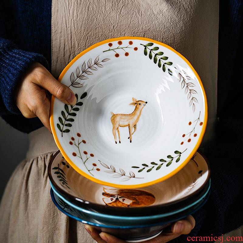 Nordic ins cartoon express ceramic animal, lovely fruit large bowl of beef noodles in soup bowl of sweet fruit salad bowl