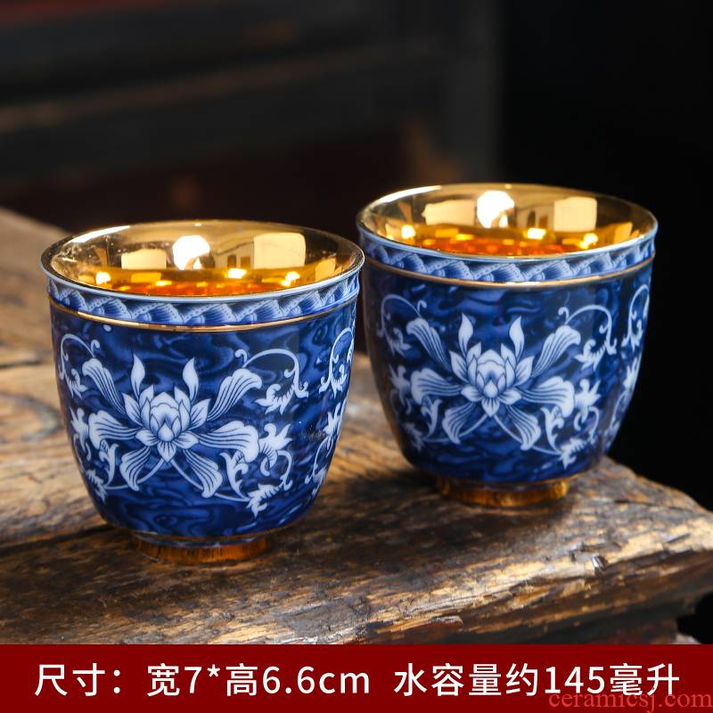 Blue and white porcelain cup, large master cup kung fu tea set single glass ceramic sample tea cup household glass bowl