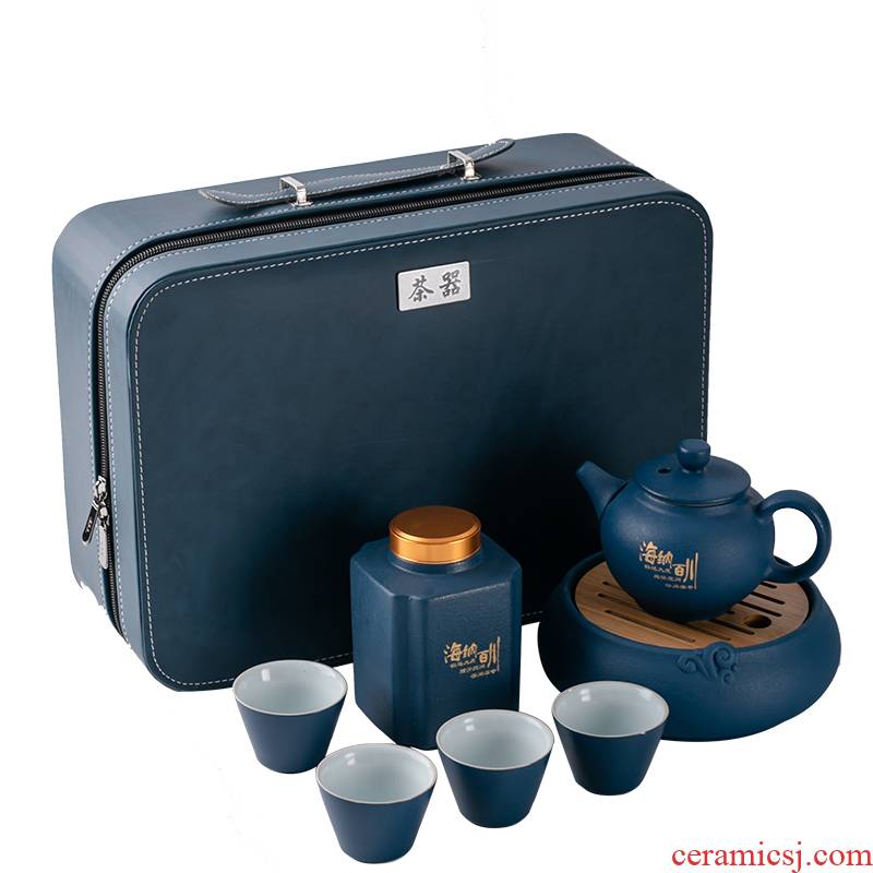 Ya xin | bluestone crack glaze stripe cup a pot of 2 cup four cups of ceramic portable tea set is suing travel