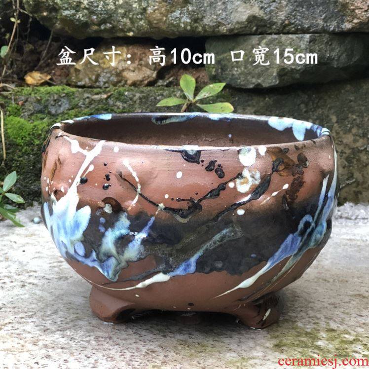 Purple sand flowerpot of large diameter meaty plant platter stoneware hand - made creative coarse pottery pot through pockets pot