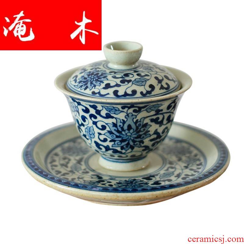 Submerged wood not brahman manual hand draw three only blue and white porcelain bowl lotus flower large archaize of kung fu tea tea cups