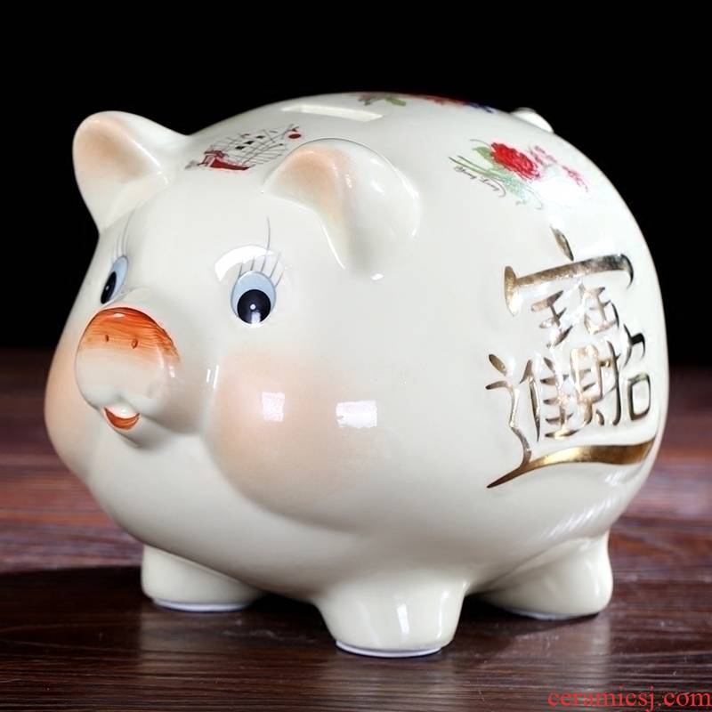 Jingdezhen ceramic lovely beige pig piggy bank receiver creative gift birthday present manual mesa furnishing articles