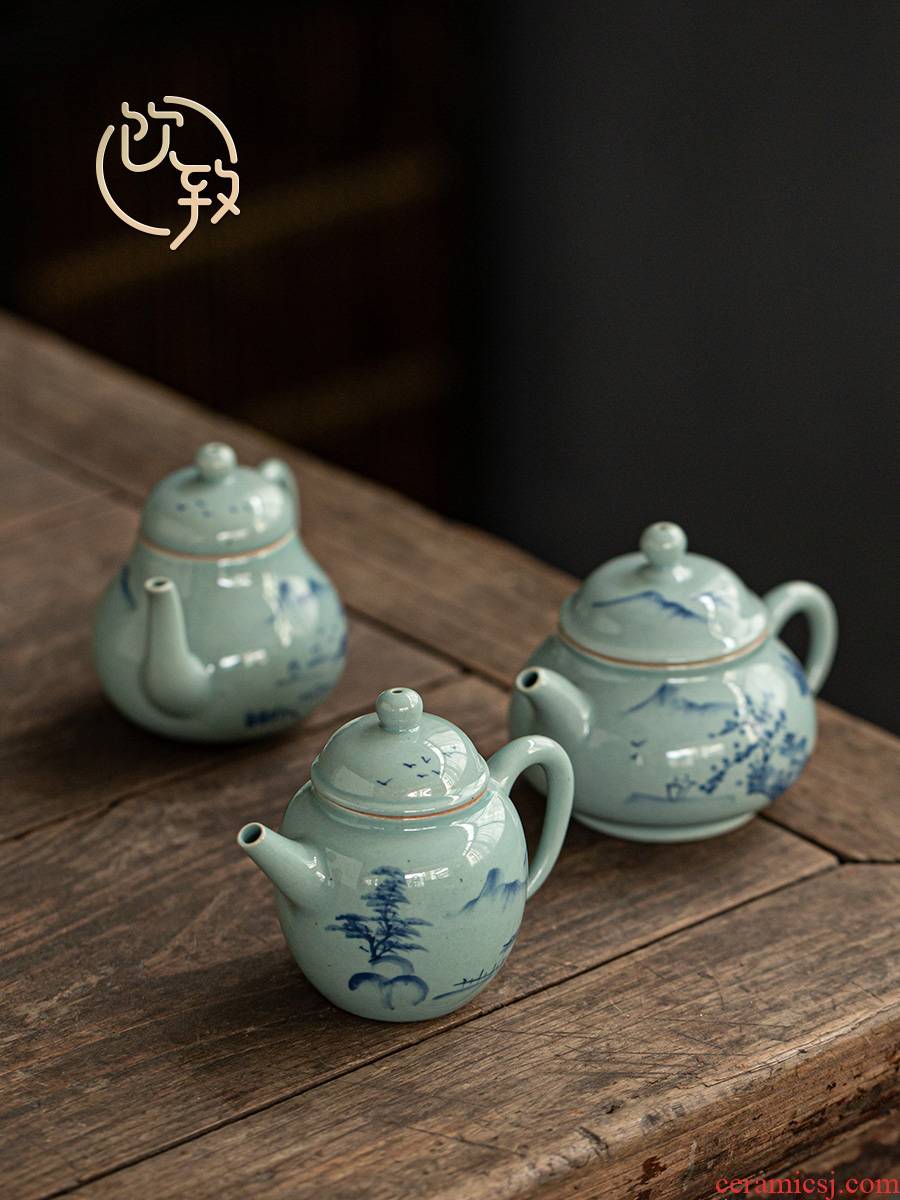 Ultimately responds to the teapot antique hand - made ceramic teapot single pot of kung fu blue and white small one with a mini filter tea set