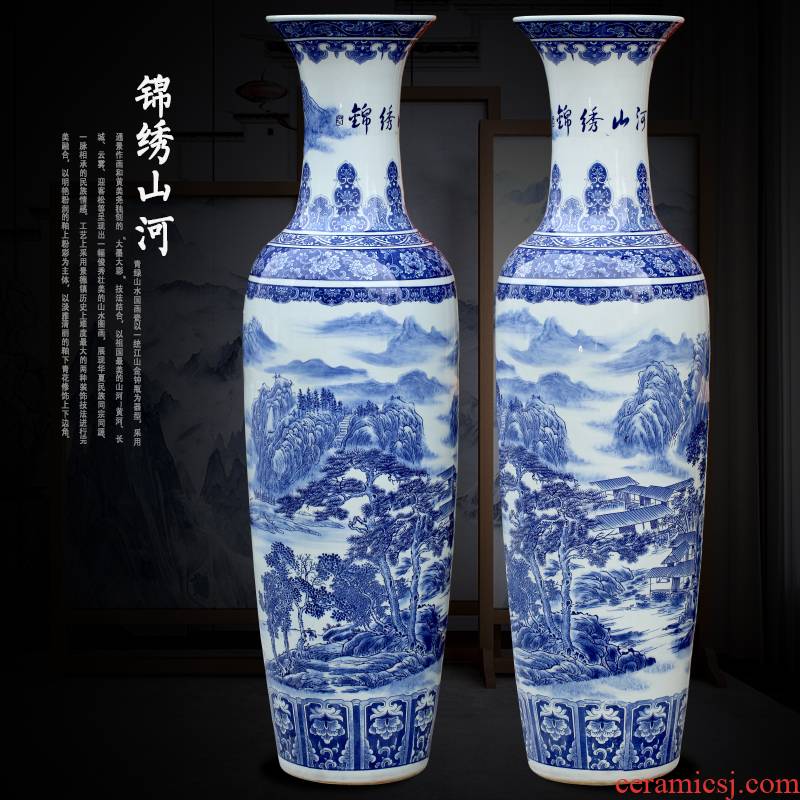 Jingdezhen blue and white porcelain landscape splendid sunvo of large vases, sitting room of Chinese style that occupy the home furnishing articles for opening gifts