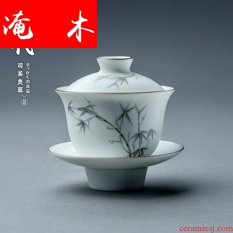 Jingdezhen flooded hand - made wooden post of people pastel tureen large ceramic tea implement three bowl kunfu tea cups
