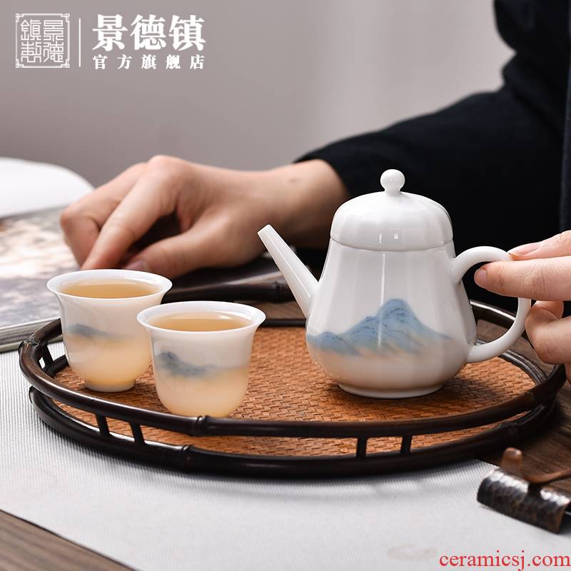 Jingdezhen flagship store thousands of jiangshan ceramic teapot teacup suits for home a pot of two cups of kung fu tea set