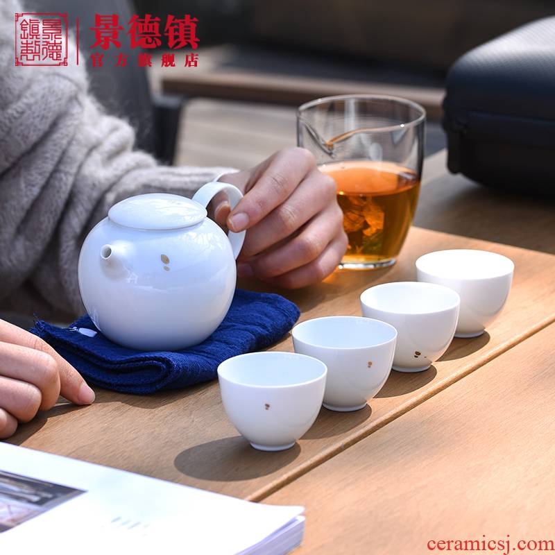 Jingdezhen flagship store ceramic contracted portable kung fu tea set suit portable is suing travel package a pot of four cups