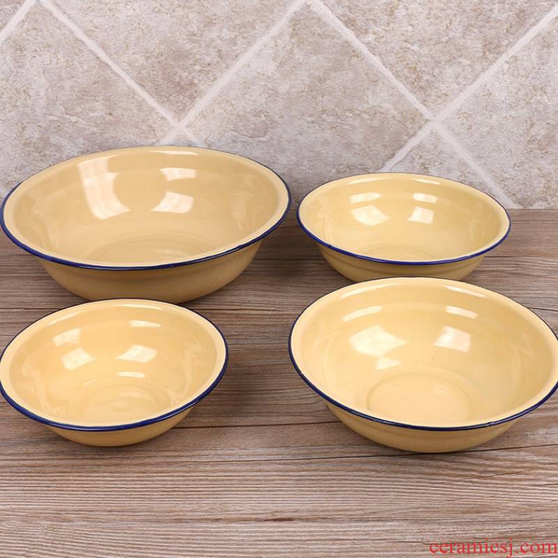 The kitchen of 10 pack enamel nostalgic bowl of plain coloured enamel edge bowl basin bathtub cubicle rice yellow rice basin bowl