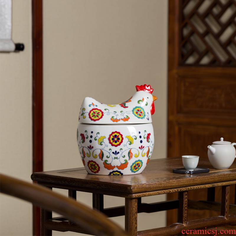 Ceramic chicken place jingdezhen porcelain creative European painting home sitting room adornment snacks seal storage tank