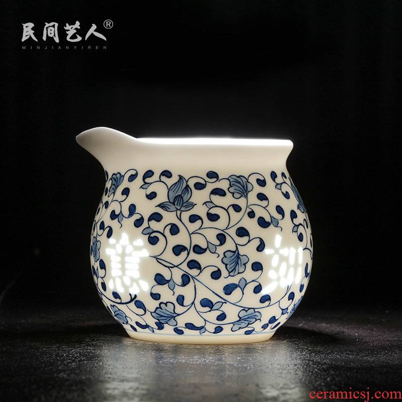 Jingdezhen blue and white and exquisite hand - made kung fu tea set household ceramics fair fair keller cup and a cup of tea ware