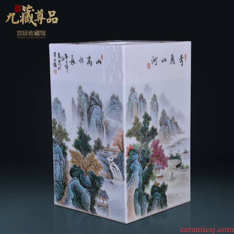 Jingdezhen ceramics hand - made pastel landscape with Chinese style living room TV cabinet decorative vase porch furnishing articles