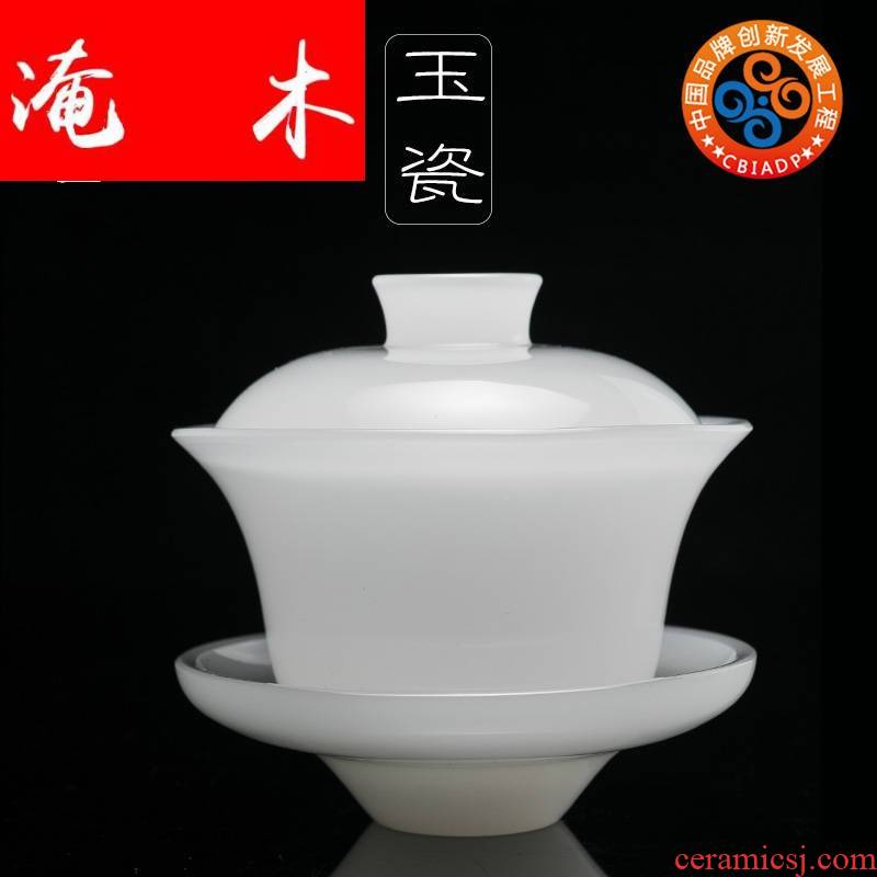 Submerged wood, jade porcelain tureen only three big bowl tea saucer fat white ceramic glass colored glaze kung fu tea accessories