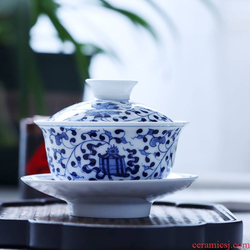 Jingdezhen hand - made sweet tureen tea cups and three blue and white ceramic tea tureen tureen kung fu tea set