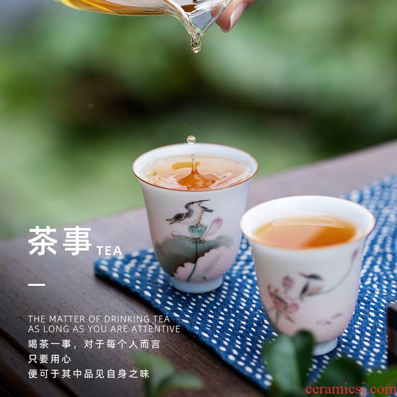 Mountain sound xiao - he titian flora cup jingdezhen pure manual painting sample tea cup single small master kung fu tea cup