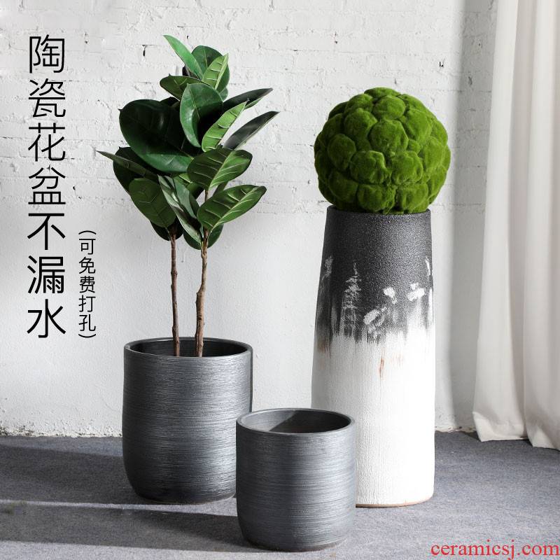 Green, the plants of large diameter Nordic black ceramic vase flowerpot I and contracted indoor plant decoration cylinder water jugs