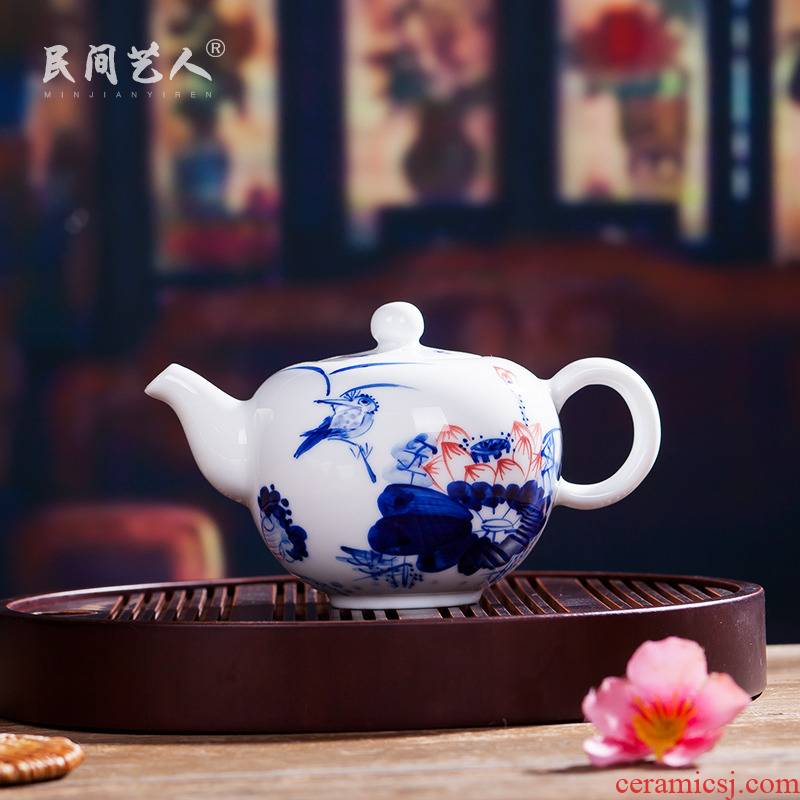 Jingdezhen ceramic hand - made kung fu tea tea manual craftsmen single pot of pu - erh tea tea kettle with tea