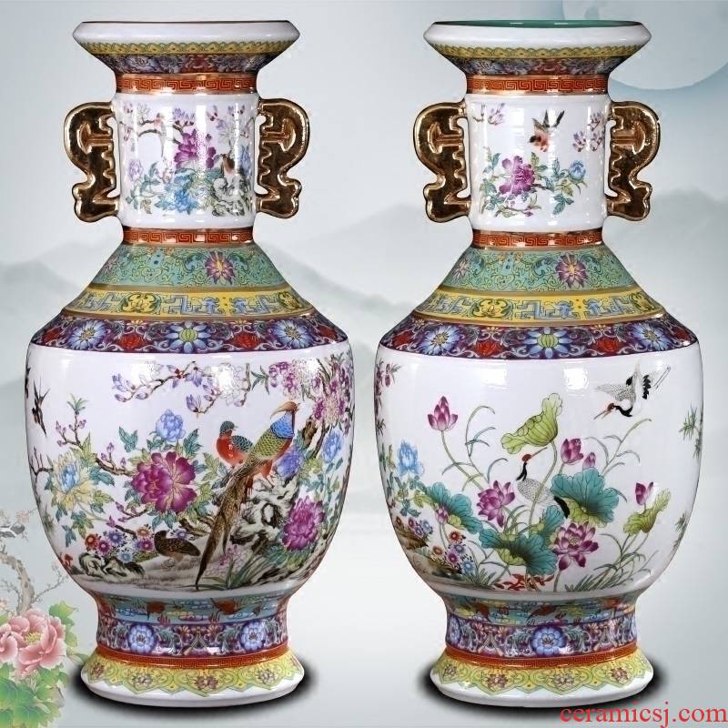 Jingdezhen ceramic vase painting of flowers and mesa sitting room of Chinese style household furnishing articles collection handicrafts imitation qianlong classical system