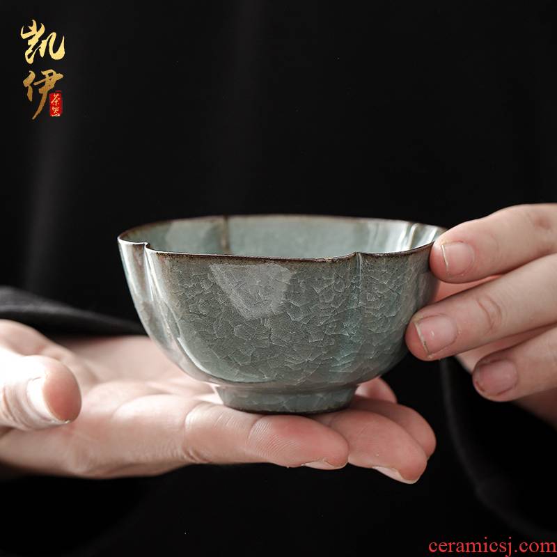 Zeng, Guangxu celadon ice crack square lamp that kung fu tea cup tea cup master cup of household ceramic sample tea cup individuals