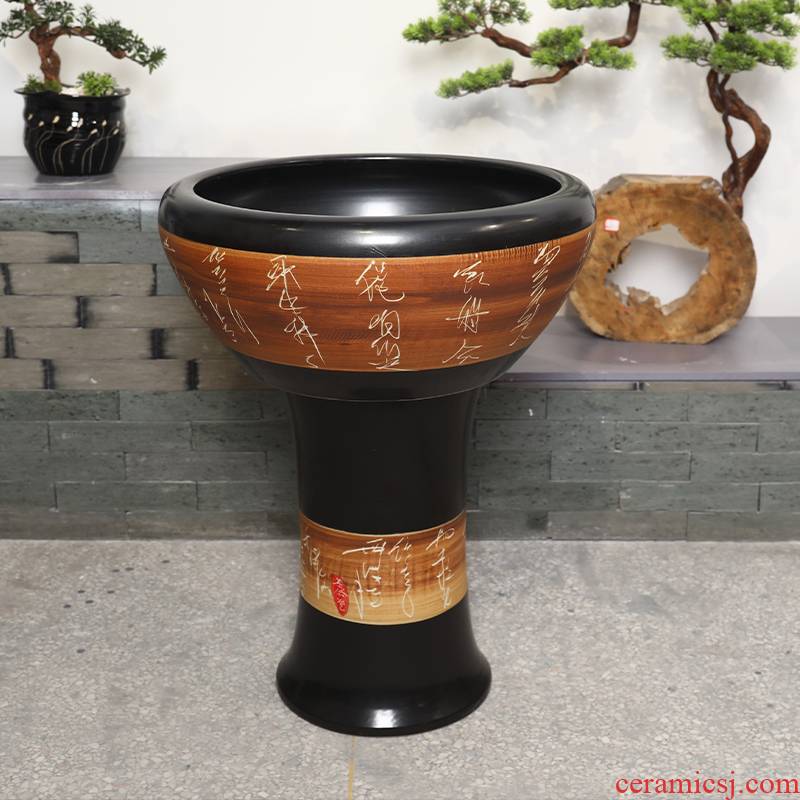 Jingdezhen ceramic basin floor pillar type tank oversized goldfish bowl LianHe flowerpot brocade carp is suing water lily bowl