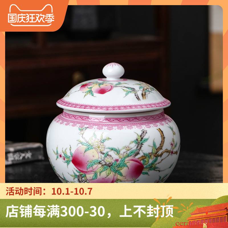 Jingdezhen ceramics nine peach caddy fixings small retro loose tea storage tanks with cover up tea half jins of household