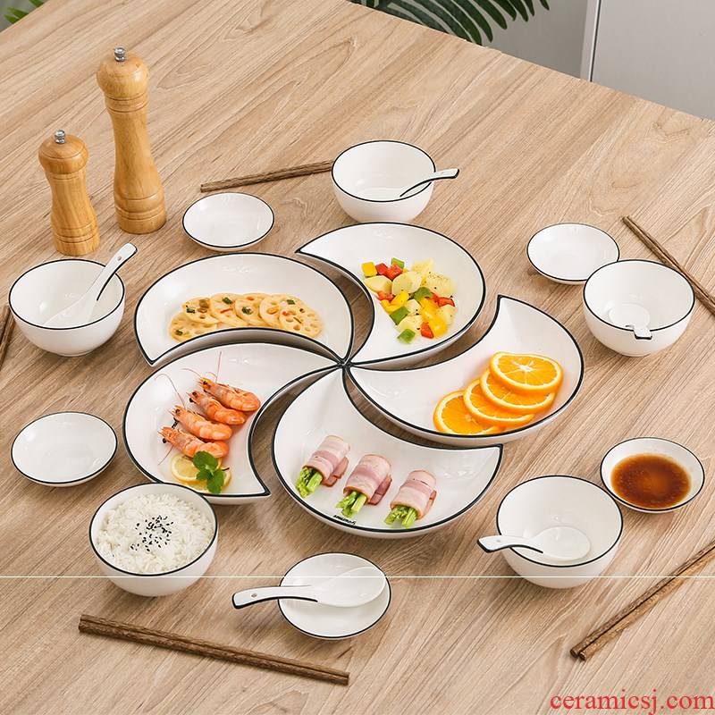 Web celebrity plate combination crescent moon platter tableware suit creative move ceramic dishes household odd shaped plates
