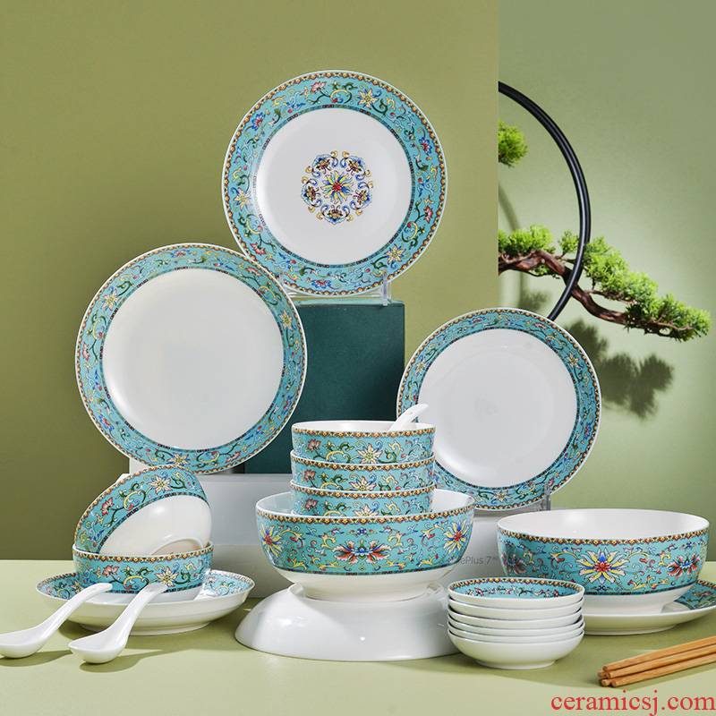 Dishes and cutlery set household jingdezhen ceramic Dishes simple Chinese character gift porcelain bowl chopsticks plate combination